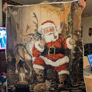 Festive Santa and Reindeer Holiday quilting panel 36x44